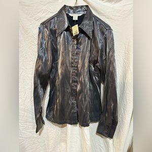 Express Metallic Button Down Shirt - Silver